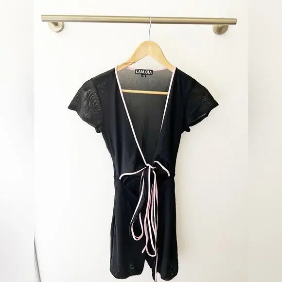 I.AM.GIA Black Pink Asha Cutout Front Tie Romper Size XS - Picture 2 of 8